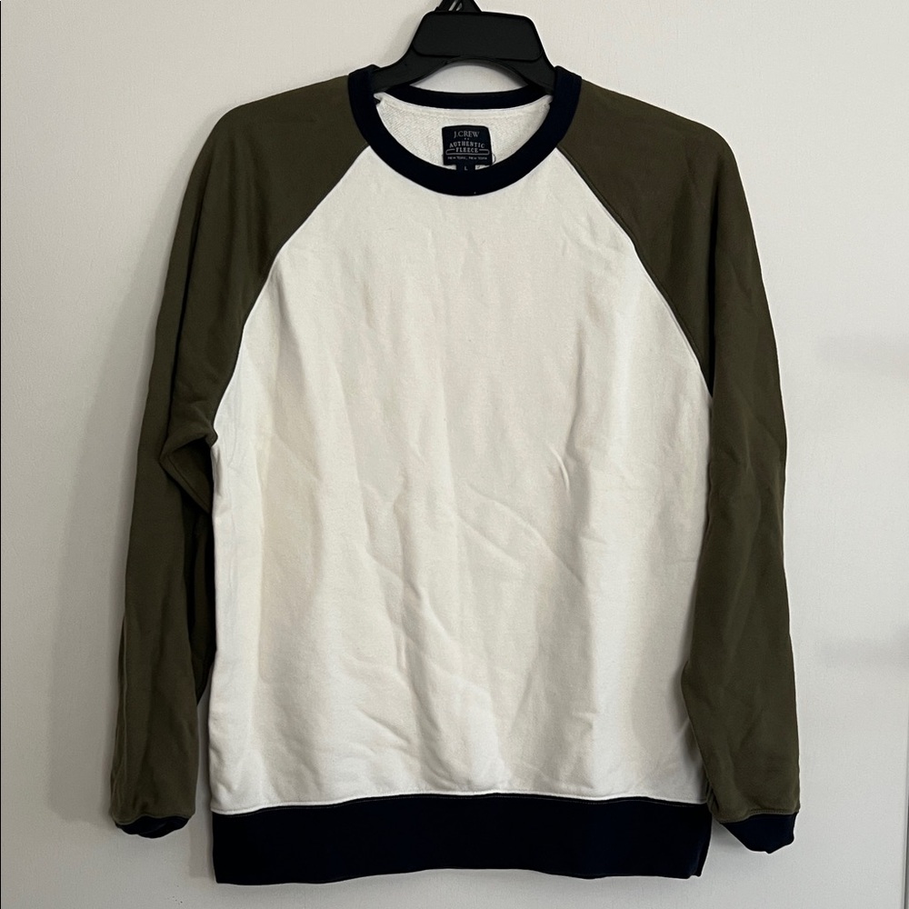 J.Crew Authentic Fleece Colorblocked Crewneck Sweatshirt raglan sleeve Size L